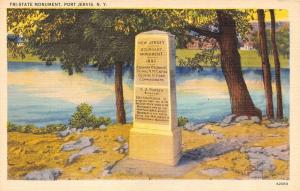 PORT JERVIS, NY New York     TRI-STATE MONUMENT     c1940's Linen Postcard