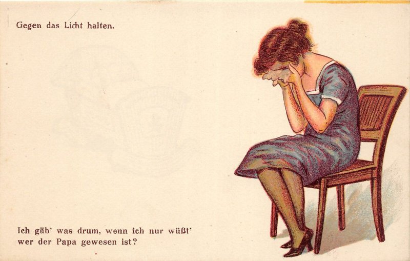 G31/ German Comic HTL Hold-To-Light  Postcard pre40s Crying Woman 9 