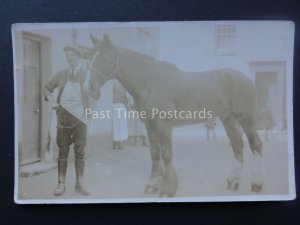 Working Horse & Proud Stable Hand (1) early 1900's RP Postcard