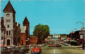 Midland Ontario Main Street VW Beetle Georgian Bay 6 Cent Stamp Postcard H46