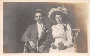 J44/ Interesting RPPC Postcard c1910 Wedding Day Couple Husband Wife 73