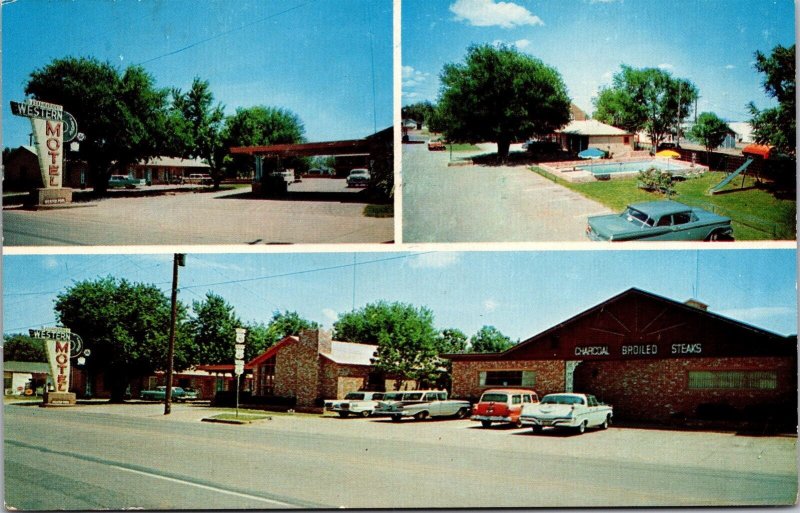 Vtg Vernon Texas TX Western Motel Restaurant Old Cars 1960s View Postcard