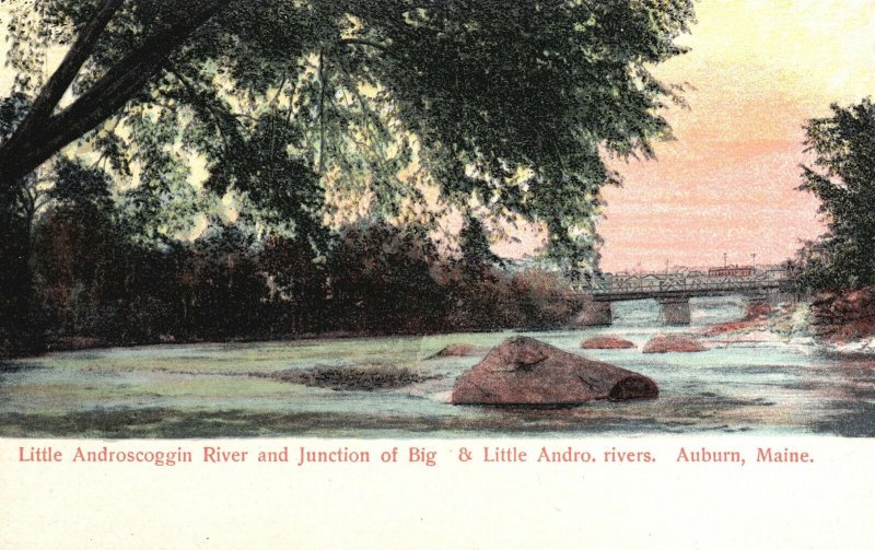 Vintage Postcard Little Androscoggin River Junction Big & Little Andro Auburn ME