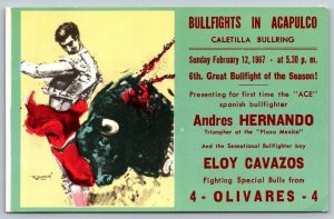 Vintage Bullfights in Acapulco  Mexico  Caletilla Bull Ring  Postcard