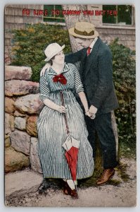 Risque Gentleman I'd Like To Know You Better Woman With Smiles Postcard L21