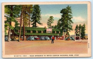 BRYCE CANYON NATIONAL PARK, UT Utah ~  RUBY'S INN Gas Pumps 1939 Cars Postcard