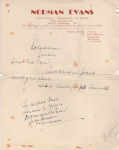 Norman Evans Royal Command Performance Comedian Antique Hand Signed Letter