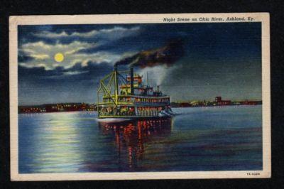 KY Moonlight Steamer Ship ASHLAND KENTUCKY Postcard PC