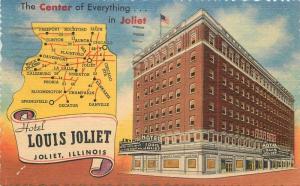 1956 Hotel Louis Joliet Illinois Roadside linen Teich postcard 397 Flag