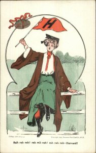 College Football Pennant Girl H - Harvard c1905 Postcard