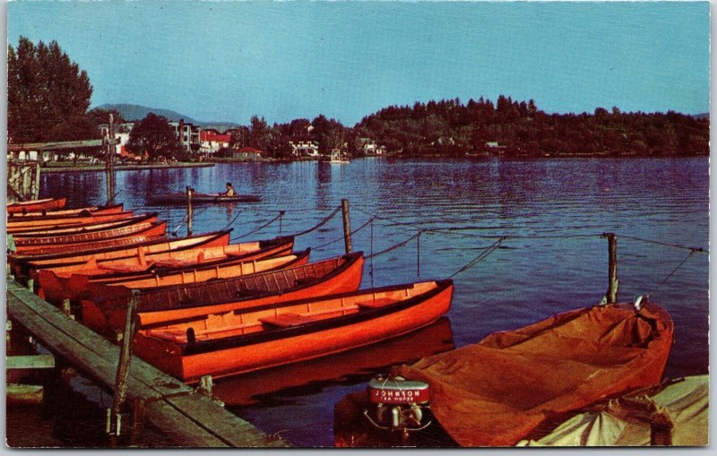 Town Saranac Lake New York NY Flower Lake Adirondack Mountains Boats  Postcard