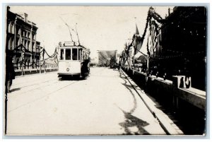 c1930's Trolley Fritschy Cafe Street Rotterdam Netherlands RPPC Photo Postcard