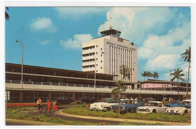 Airport Terminal Cars Honolulu Hawaii 1960s postcard