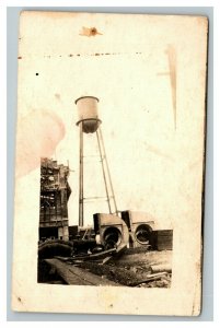 Vintage 1920's RPPC Postcard Water Tower Industrial Area