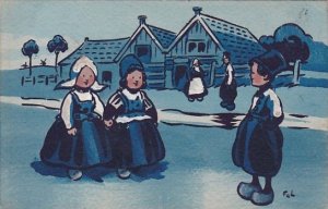 Dutch Kids Village Scene 1914