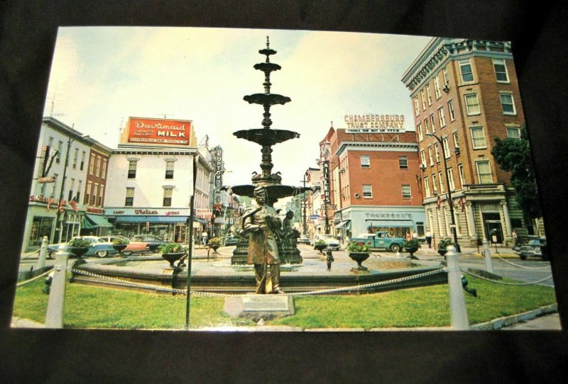 1950s Memorial Fountain Public Square Chambersburg PA Civil War Antique Postcard