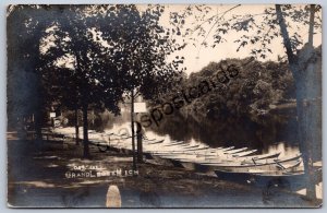 K49/ Grand Ledge Michigan RPPC Postcard c1910 Boat Livery Shoreline 217