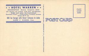 Indianapolis Indiana 1940s Postcard Hotel Warren 
