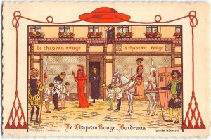 Le Chapeau Rouge Bordeaux Jacques Le Tanneur French Art Postcard Vintage Rosseau