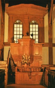 Vintage Postcard Pulpit Handcrafted Old Ship Meeting House Hingham Massachusetts