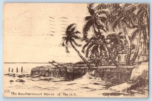 1940 Key West Florida Postcard Southernmost House Drawings Lithograph Townsend
