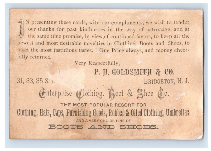 1881 P.H. Goldsmith Clothing Bridgeton NJ Kissing Couple Lot Of 2 F118