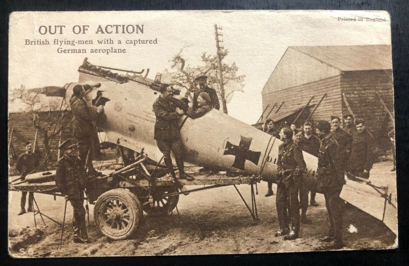 Mint England Real Picture Postcard RPPC British Flying Men W German Aeroplane 