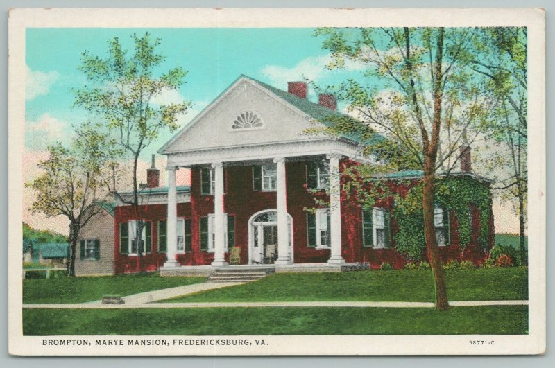 Fredericksburg Virginia~Brompton Marye Mansion~Vintage Postcard