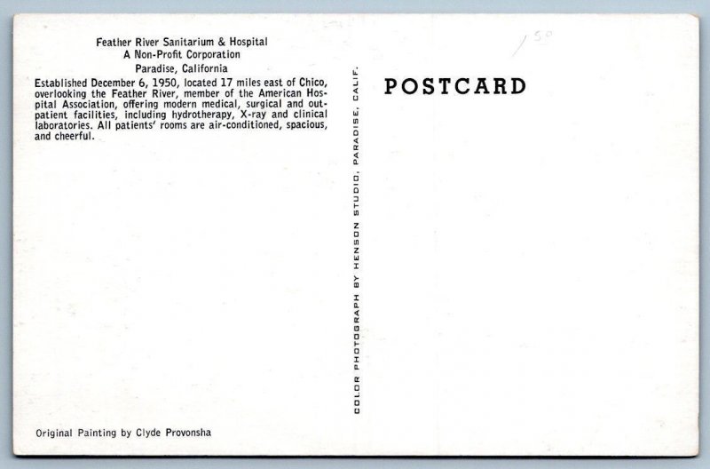 1950's FEATHER RIVER SANITARIUM PARADISE CALIFORNIA HOSPITAL EXTERIOR VIEW