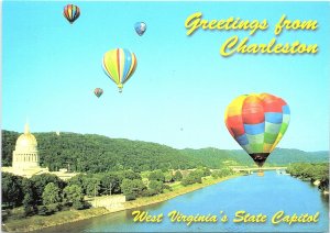 VINTAGE CONTINENTAL SIZE POSTCARD BALLOONS - GREETINGS FROM CHARLESTON W.V.