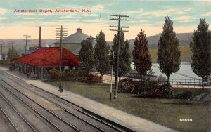 J58/ Amsterdam New York Postcard c1910 Amsterdam Railroad Depot 235