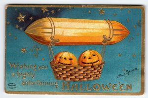 Halloween Postcard Ellen Clapsaddle Airship Blimp Pumpkin Ride Fantasy Germany