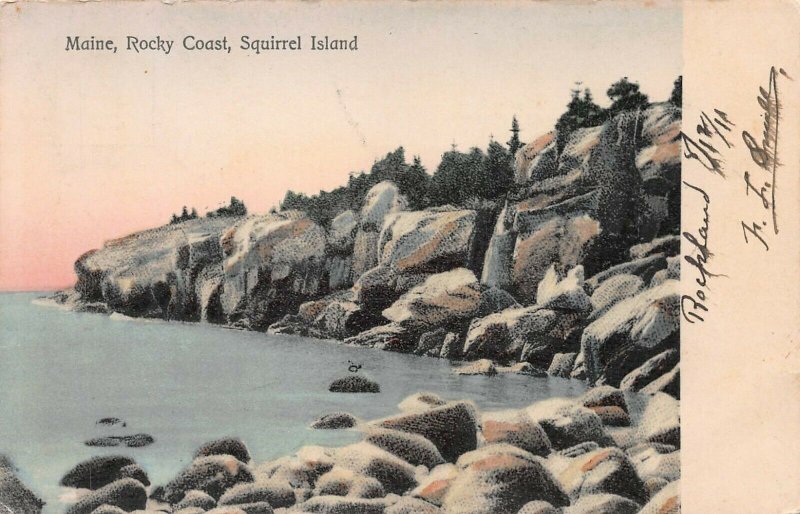 Rocky Coast, Squirrel Island, Maine, Early Postcard, Used in 1911