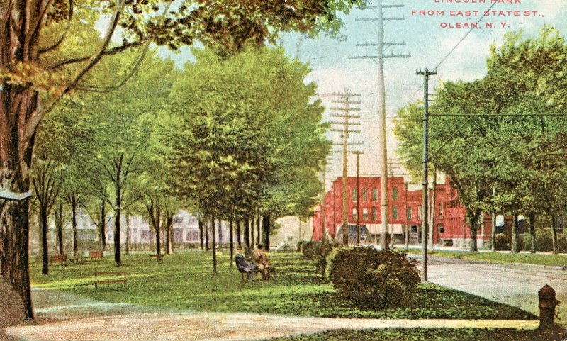 Postcard Early View of Lincoln Park from East State Street, Olean, NY.  L3