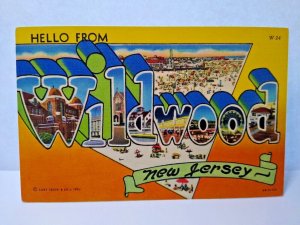 Greetings Hello From Wildwood New Jersey Postcard Large Letter Beach Town NJ