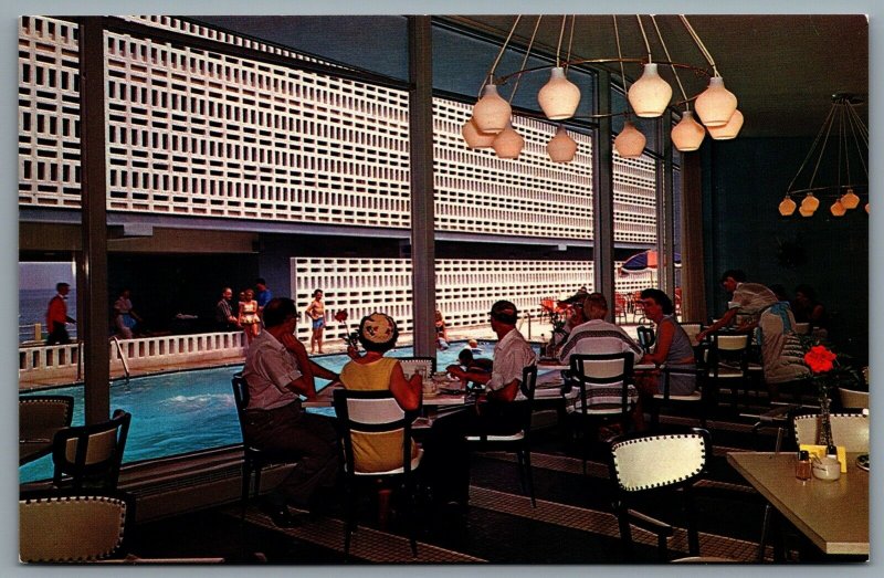 Postcard Virginia Beach VA c1960s The Thunderbird Motor Lodge Pool Interior View