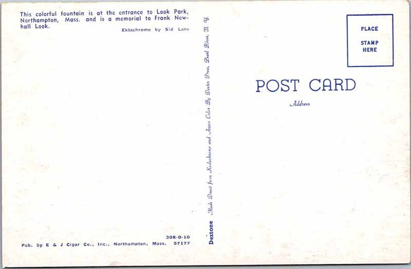 Postcard FOUNTAIN SCENE Northampton Massachusetts MA AO2137