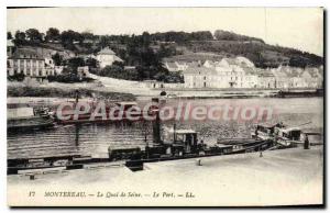 Old Postcard Montereau the Seine River on boats Port