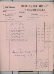 1954 Bibb Lumber Company Macon GA Rough and Dressed Wholesale Lumber Invoice 239 