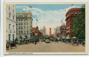 Main Street Streetcars Salt Lake City Utah 1920c postcard