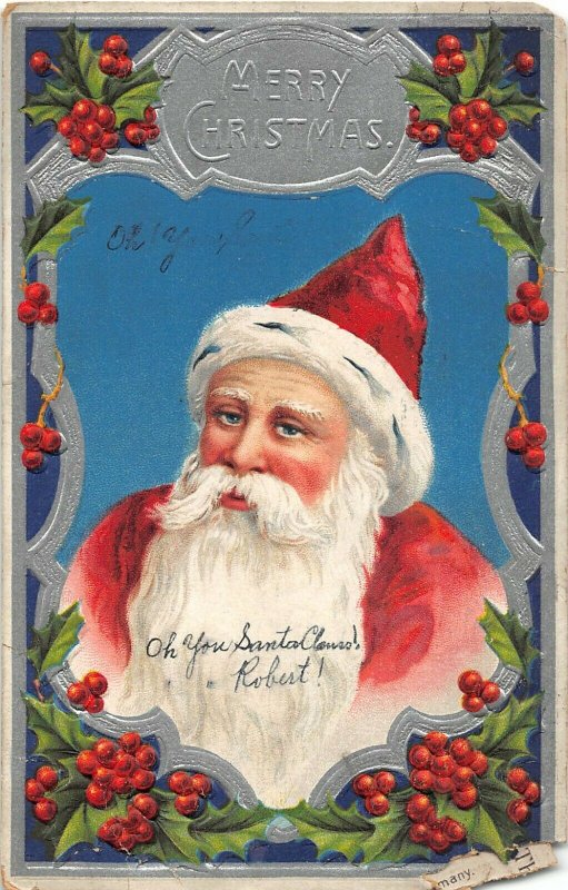 G67/ Santa Claus Christmas Postcard c1910 Beautiful Sliver Border 17 