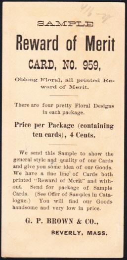 Reward of Merit  G.P. Brown Beverly Mass Sample Card