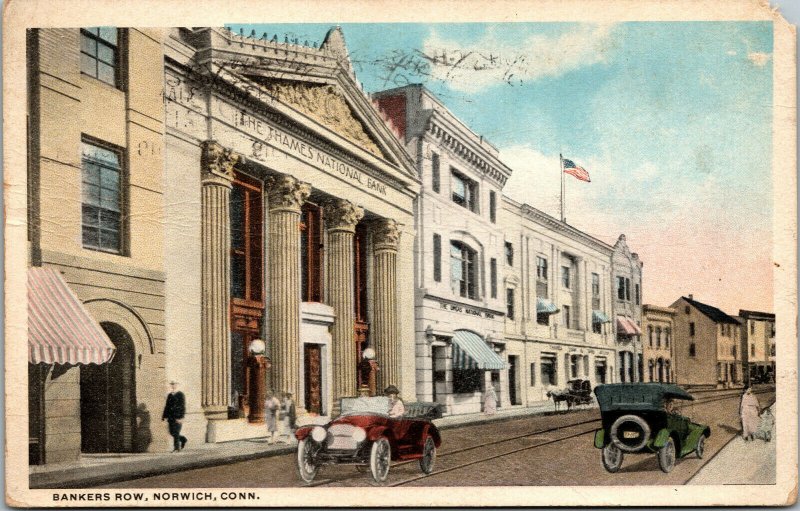 Vtg 1910s Bankers Row Norwich Connecticut CT Postcard