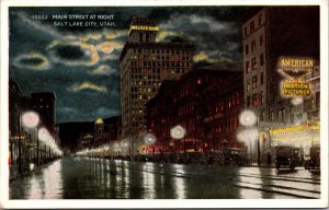 Postcard Main Street at Night in Salt Lake City, Utah