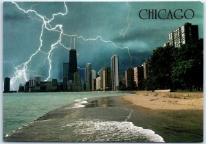 Postcard - Lightning Over the Chicago Skyline & the Calm Waters of Lake Michigan