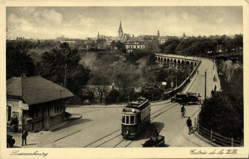 luxemburg, LUXEMBOURG, Entrée de la Ville, Tram, Street Car (1938) Postcard