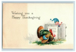 C.1910 Off Comes Your Head Thanksgiving Turkey Kid Hatchet Vintage Postcard P77 