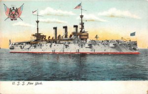 U.S.S. NEW YORK SHIP MILITARY POSTCARD (c.1905)