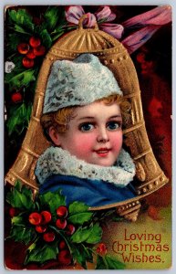 K39/ Merry Christmas Postcard c1910 Pretty Girl In Bell Blue Suit 18