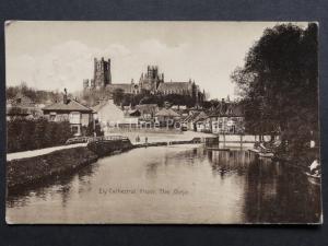 Cambridgeshire: Ely Cathedral from The Ouse CUTTER INN c1914 by John P.Tibbitts